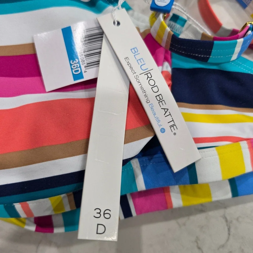 Bleu Rod Beattie Women Multicolor‎ Striped Underwire Bikini Set 36D Size 10 NWT